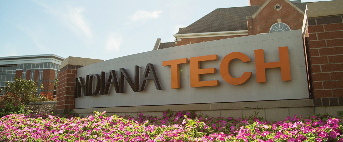 A sign showing the Indiana Tech logo